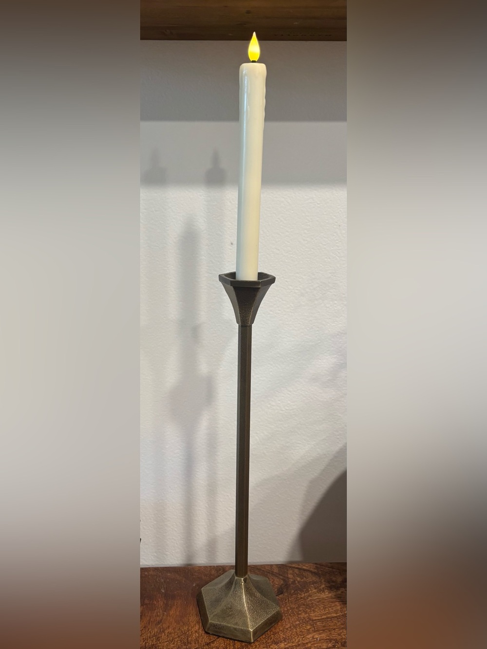 Hearth & Hand Magnolia 14.5” Brass Candlestick + Flameless Taper Candle
